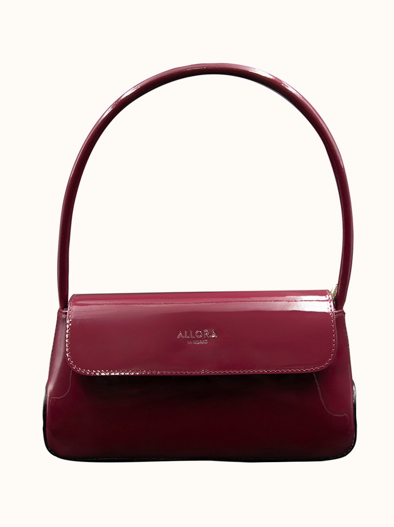 Lunaria burgundy patent leather handbag - elegant baguette in retro glamour style image 4